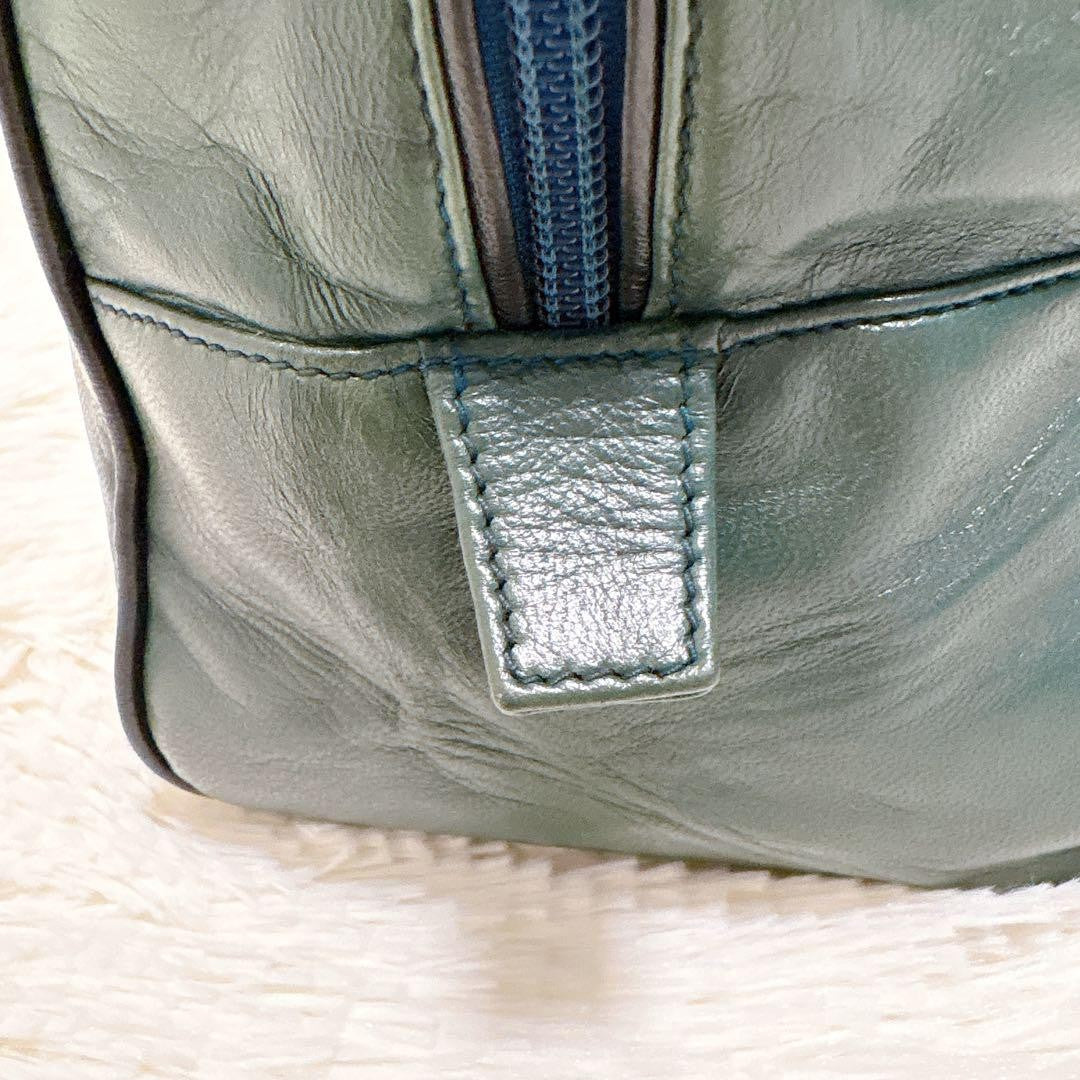 LOEWE Hand Bag Tote Purse Anagram Leather Green Authentic