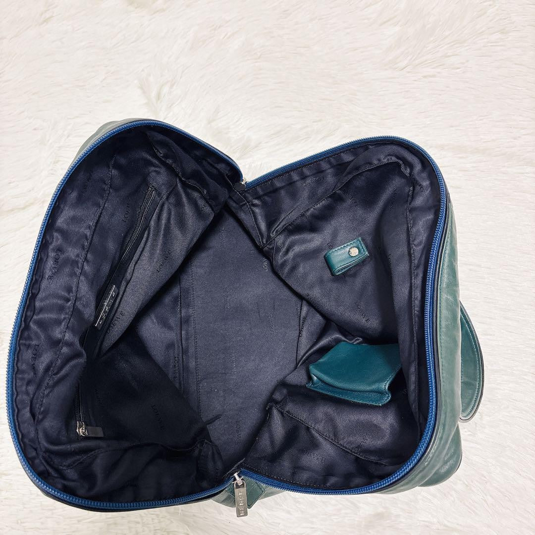 LOEWE Hand Bag Tote Purse Anagram Leather Green Authentic