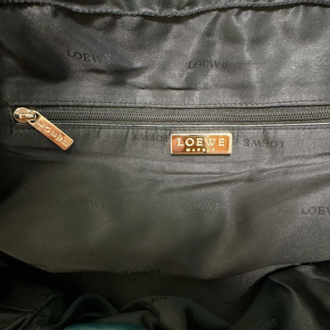 LOEWE Hand Bag Tote Purse Anagram Leather Green Authentic