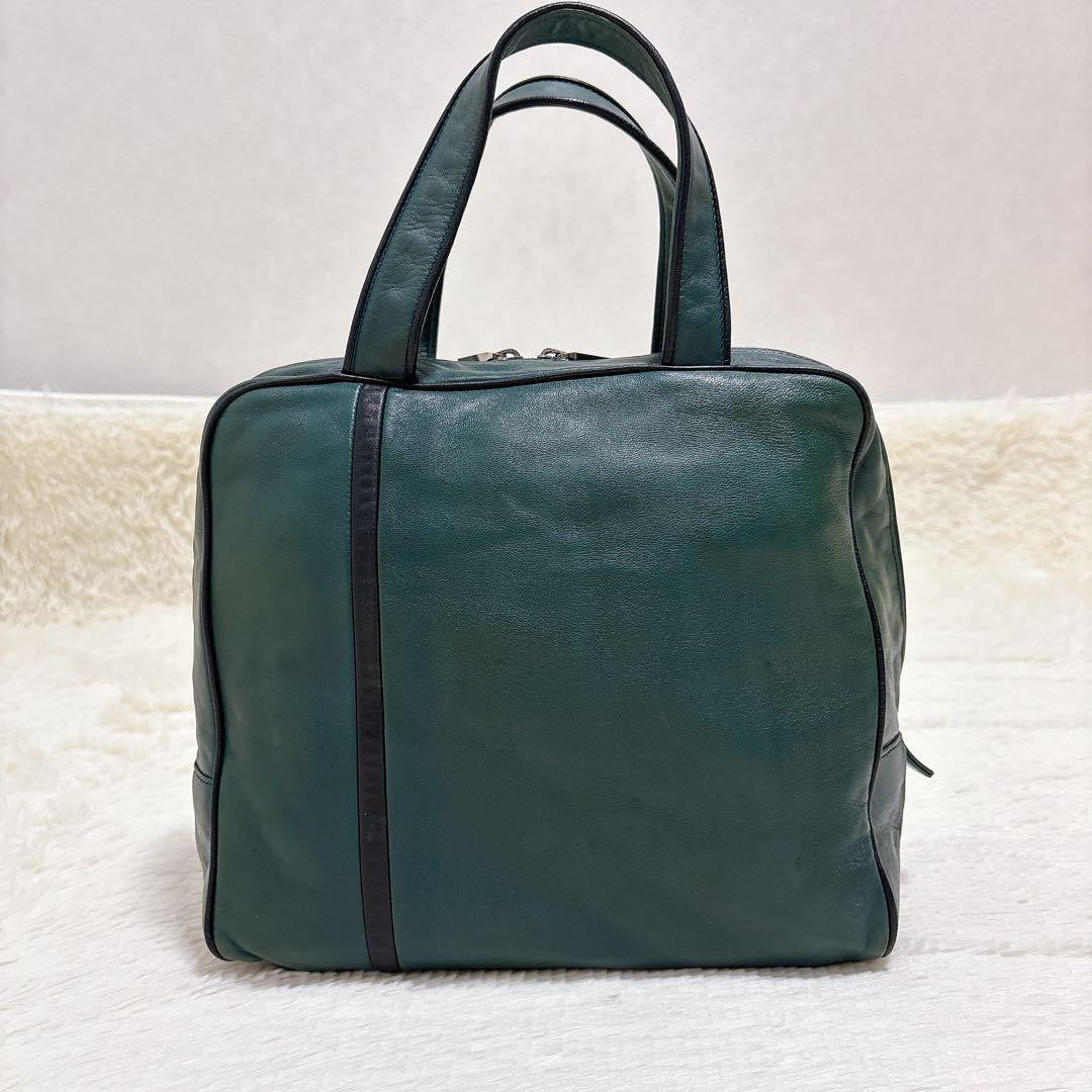 LOEWE Hand Bag Tote Purse Anagram Leather Green Authentic