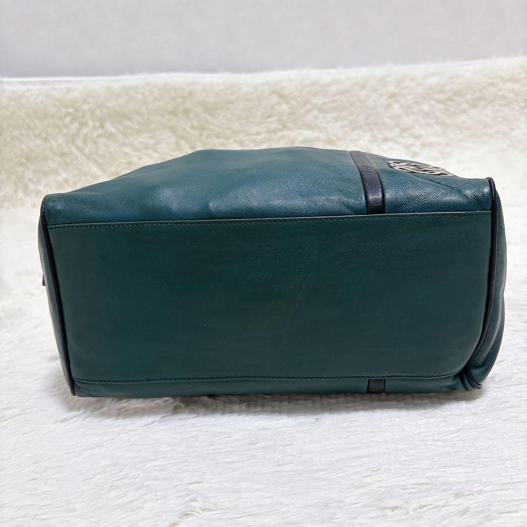LOEWE Hand Bag Tote Purse Anagram Leather Green Authentic