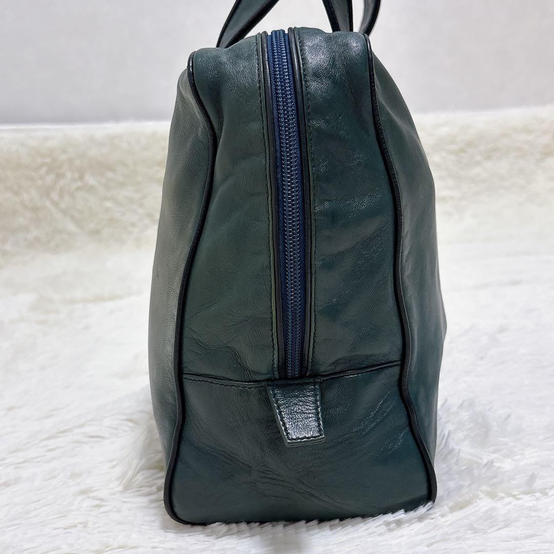 LOEWE Hand Bag Tote Purse Anagram Leather Green Authentic
