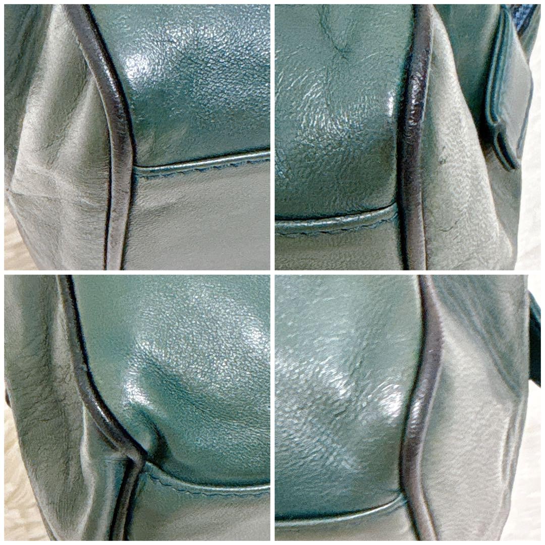 LOEWE Hand Bag Tote Purse Anagram Leather Green Authentic