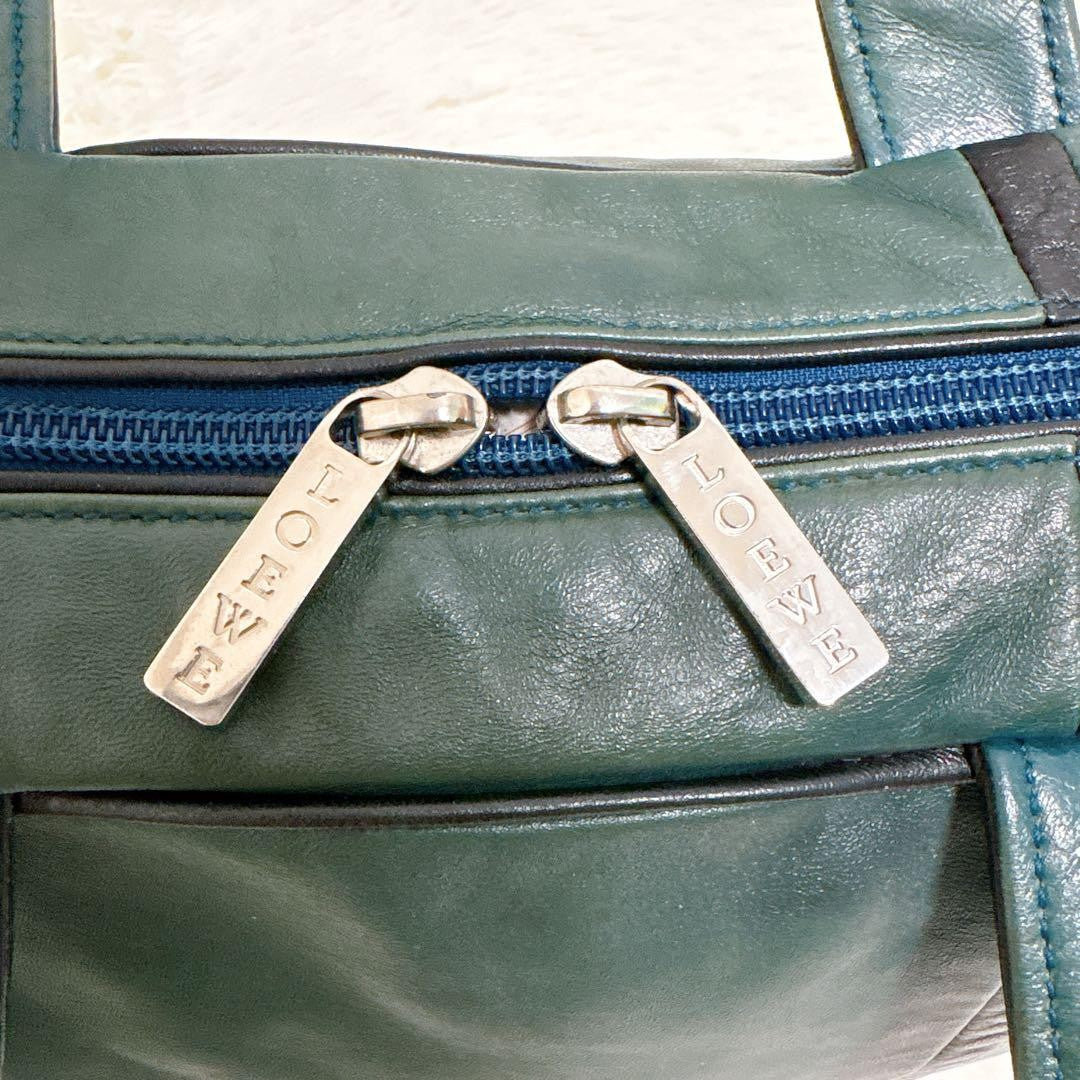 LOEWE Hand Bag Tote Purse Anagram Leather Green Authentic