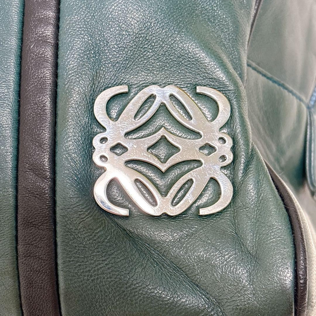 LOEWE Hand Bag Tote Purse Anagram Leather Green Authentic