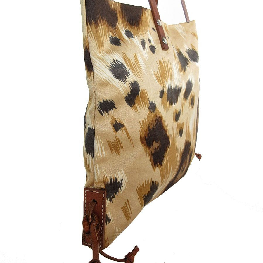 Valentino Garavani Hand Bag Tote Purse Canvas Leather Brown Beige Authentic