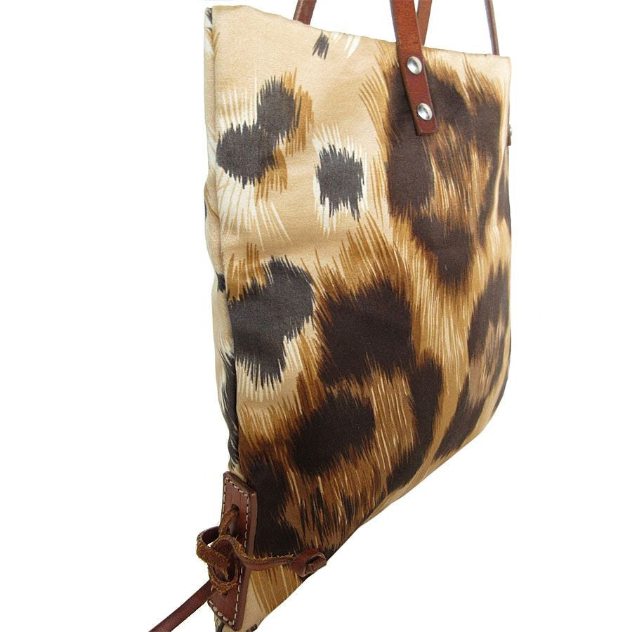 Valentino Garavani Hand Bag Tote Purse Canvas Leather Brown Beige Authentic