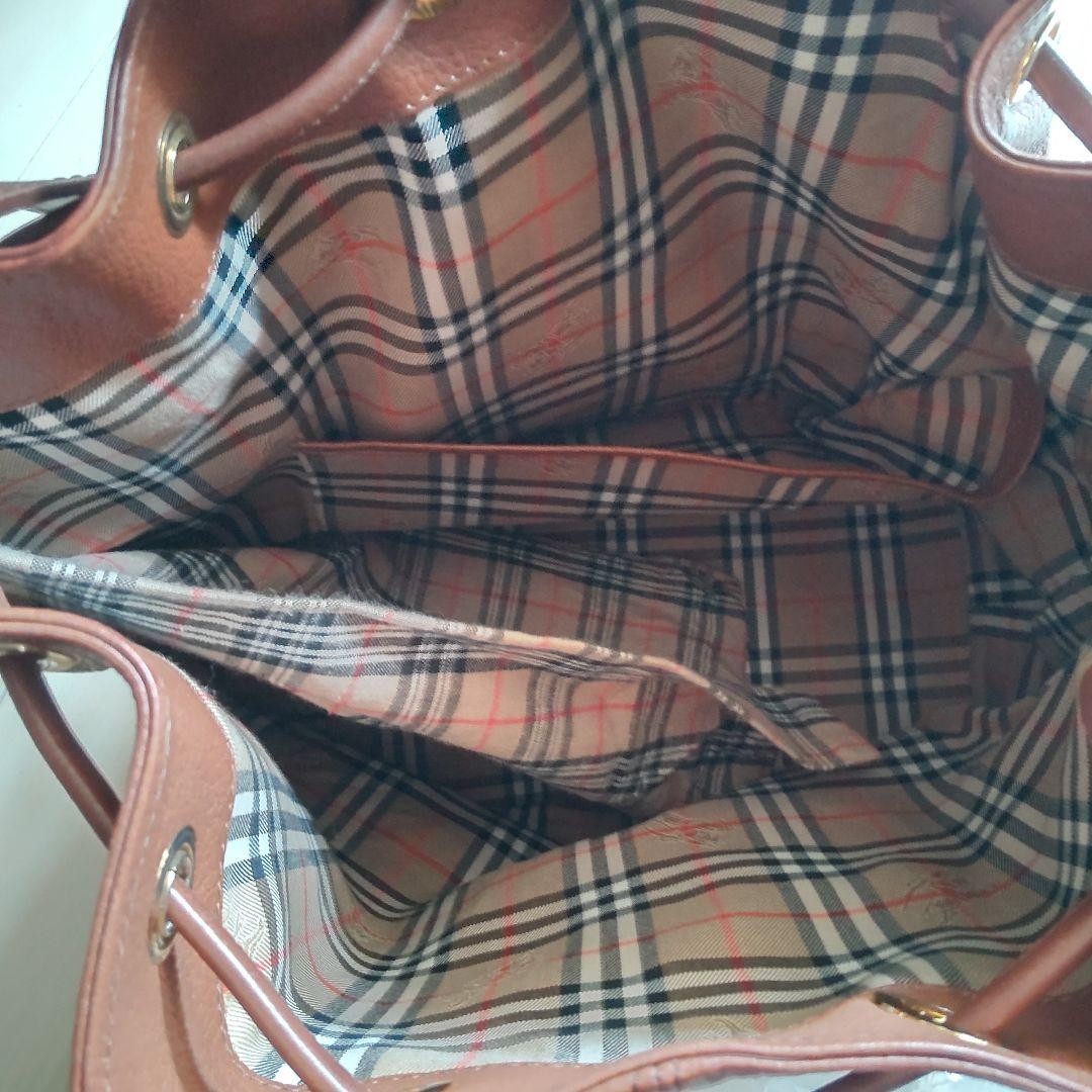BURBERRY Shoulder Bag Purse Nova Check Leather Brown Authentic
