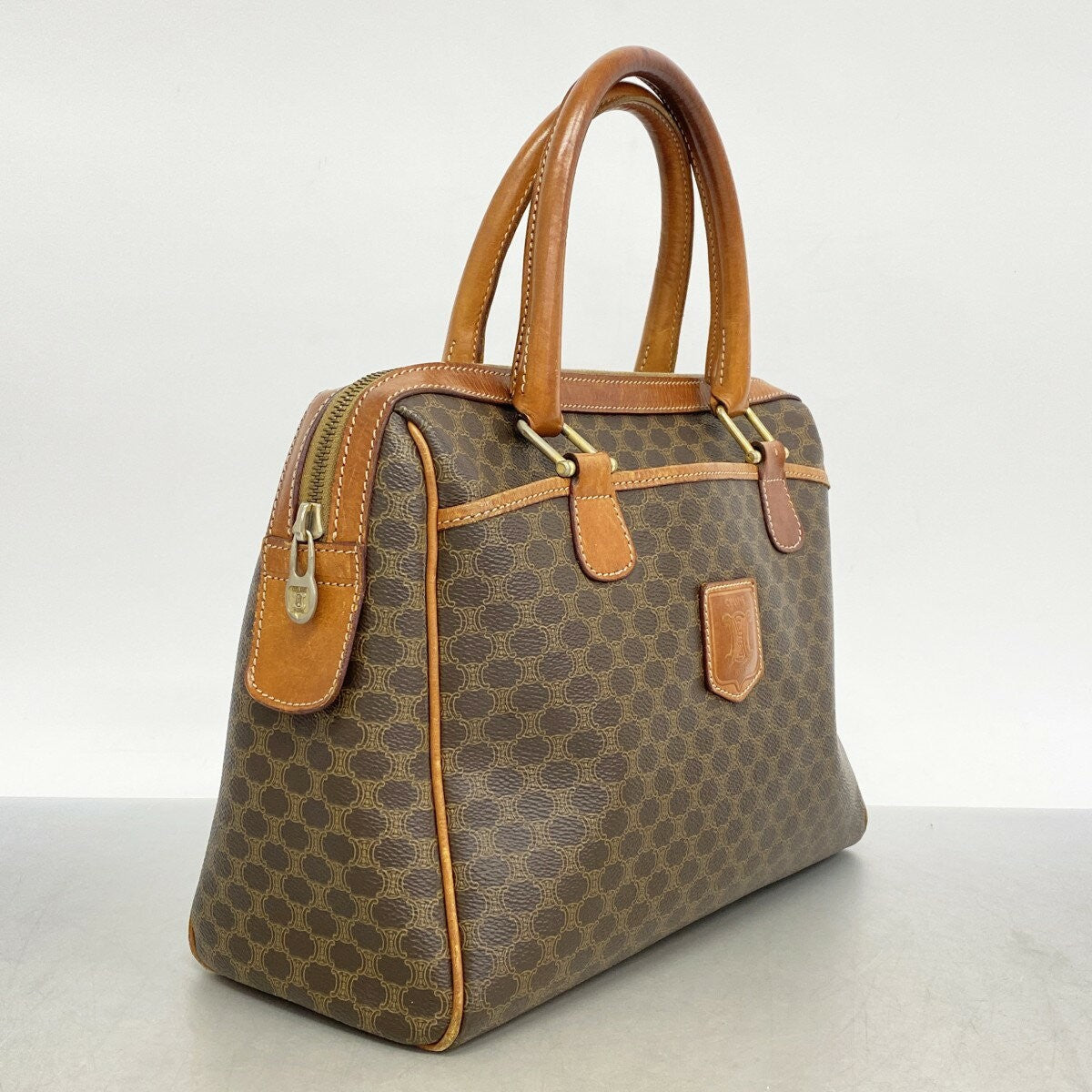 CELINE Hand Bag Tote Purse Macadam PVC Brown Authentic