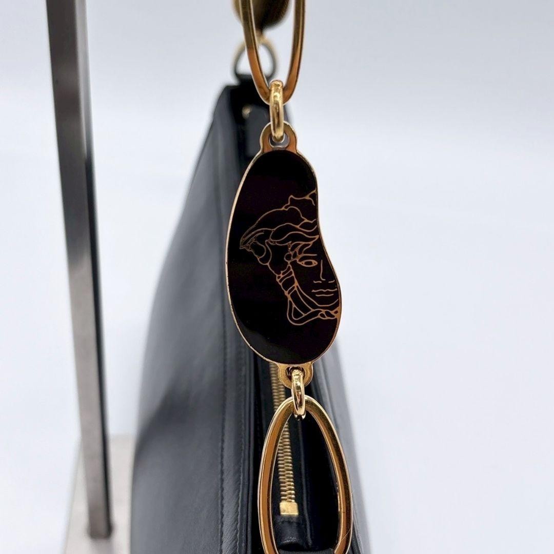 VERSACE Shoulder Bag Purse Medusa Leather Black Authentic