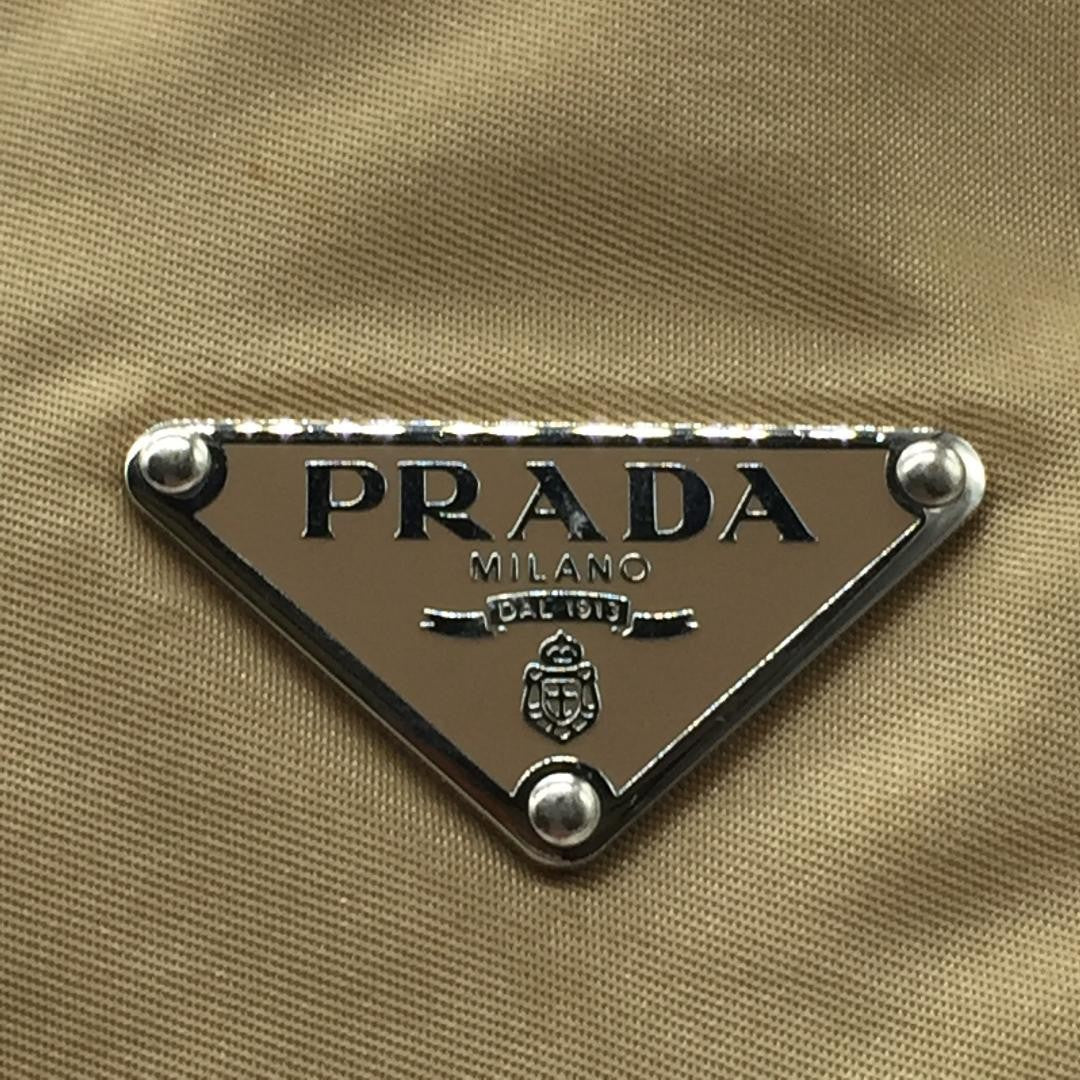 PRADA Hand Bag Tote Purse Logo Nylon Beige Khaki Authentic