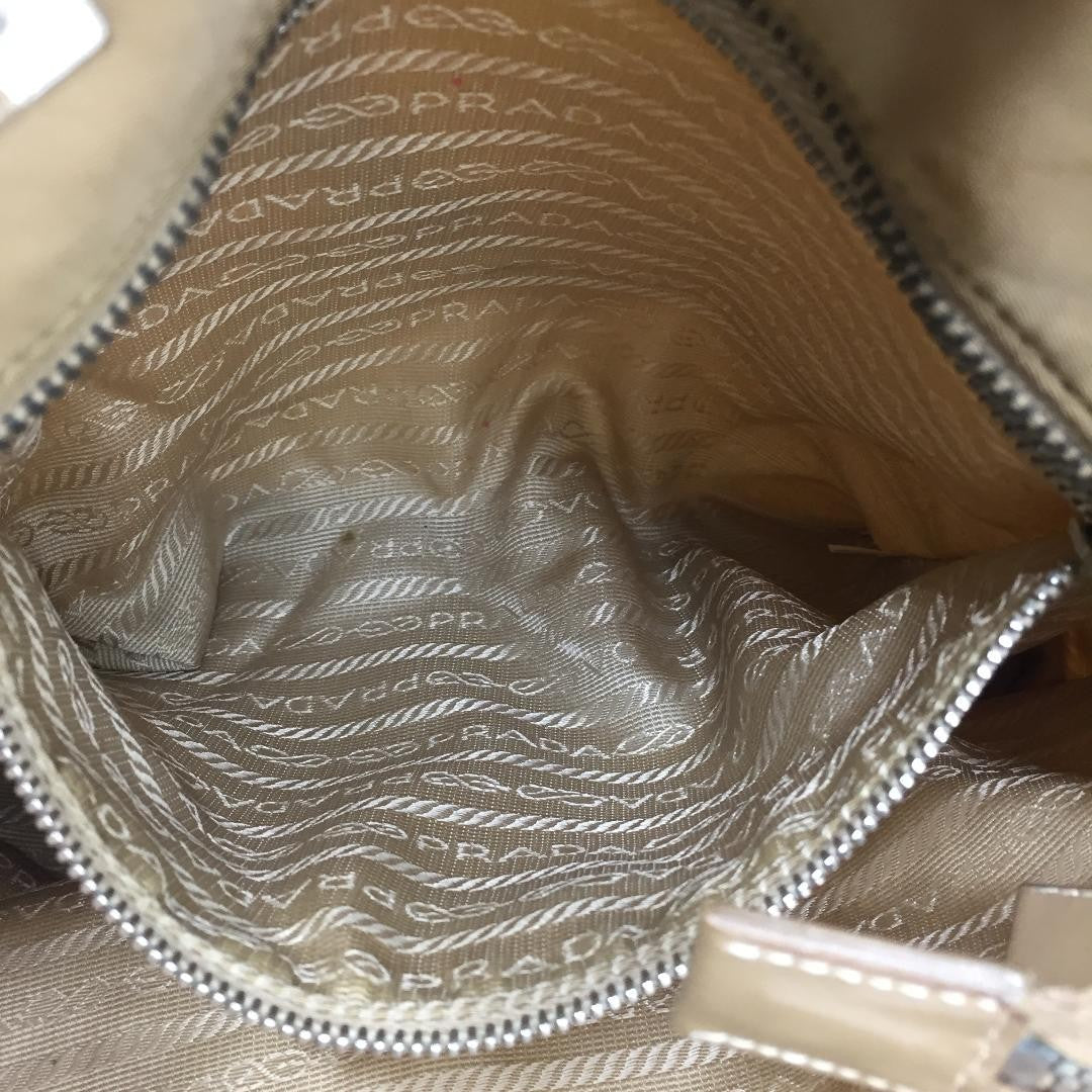PRADA Hand Bag Tote Purse Logo Nylon Beige Khaki Authentic