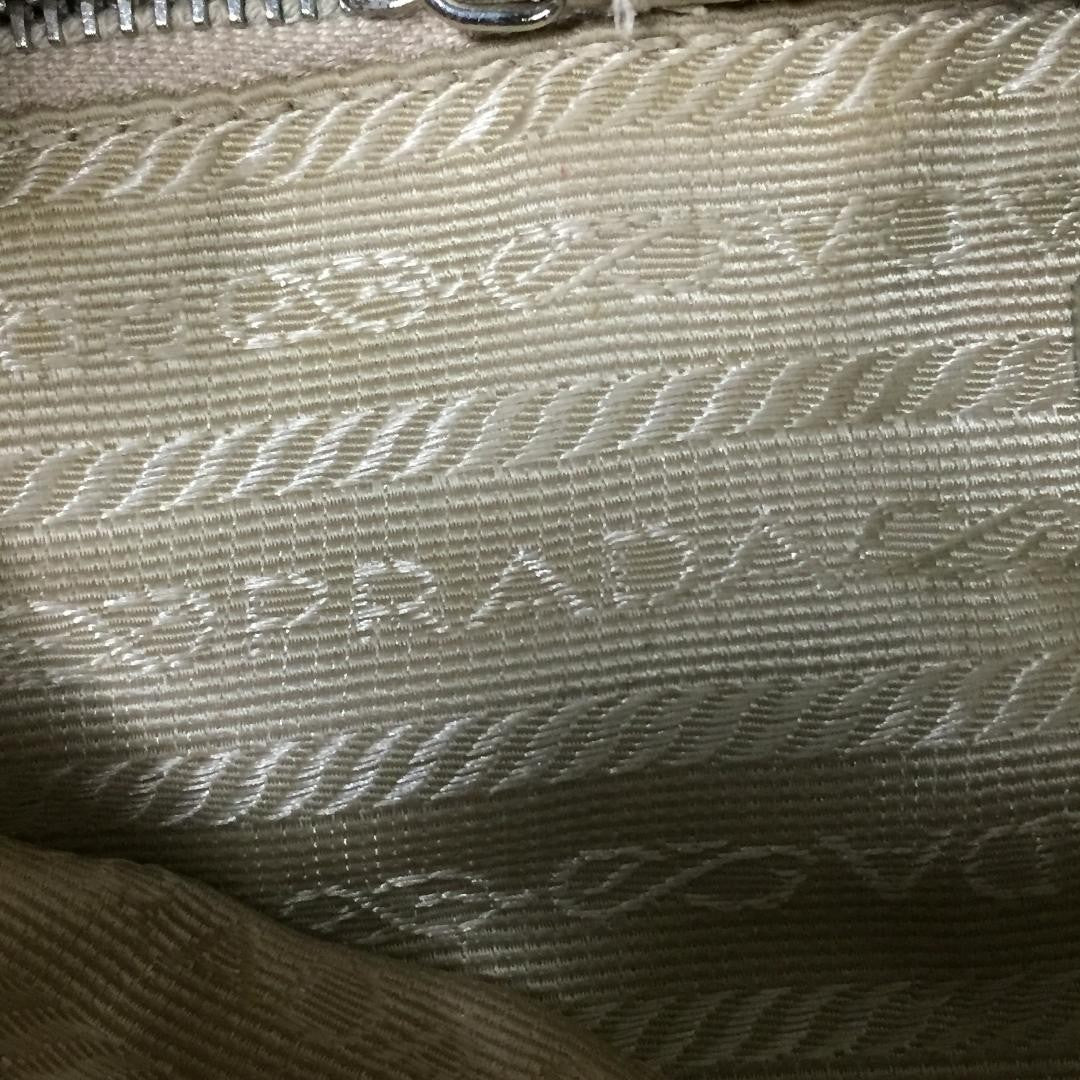 PRADA Hand Bag Tote Purse Logo Nylon Beige Khaki Authentic
