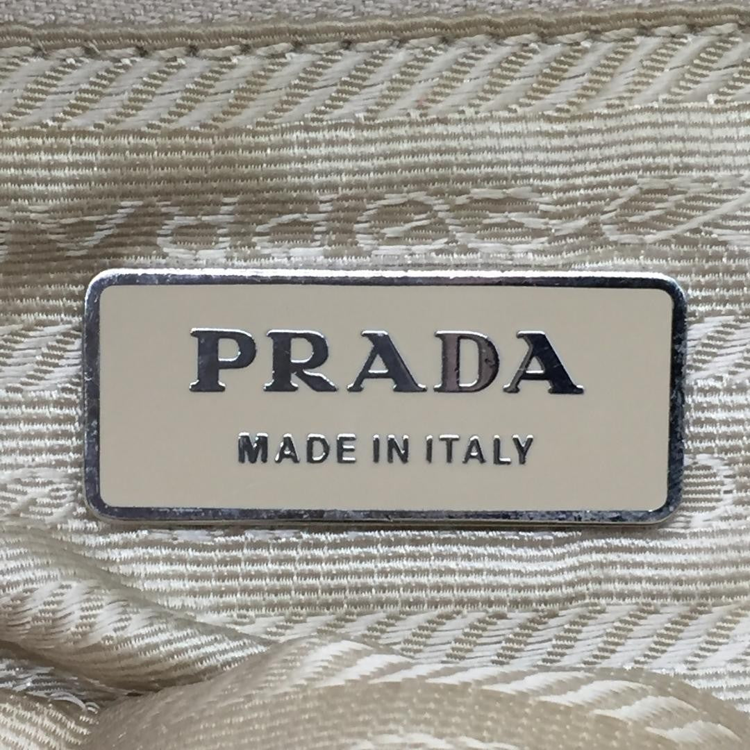 PRADA Hand Bag Tote Purse Logo Nylon Beige Khaki Authentic