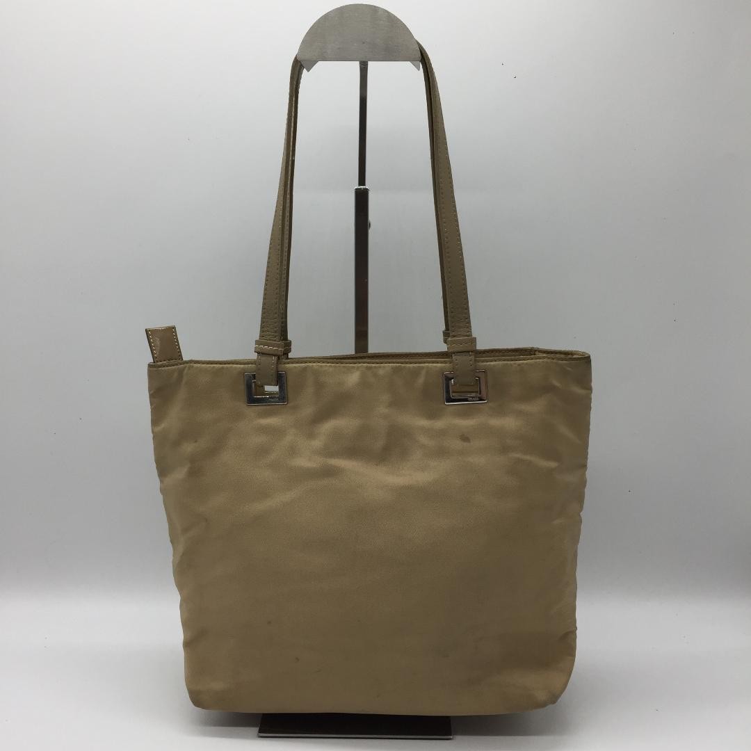 PRADA Hand Bag Tote Purse Logo Nylon Beige Khaki Authentic