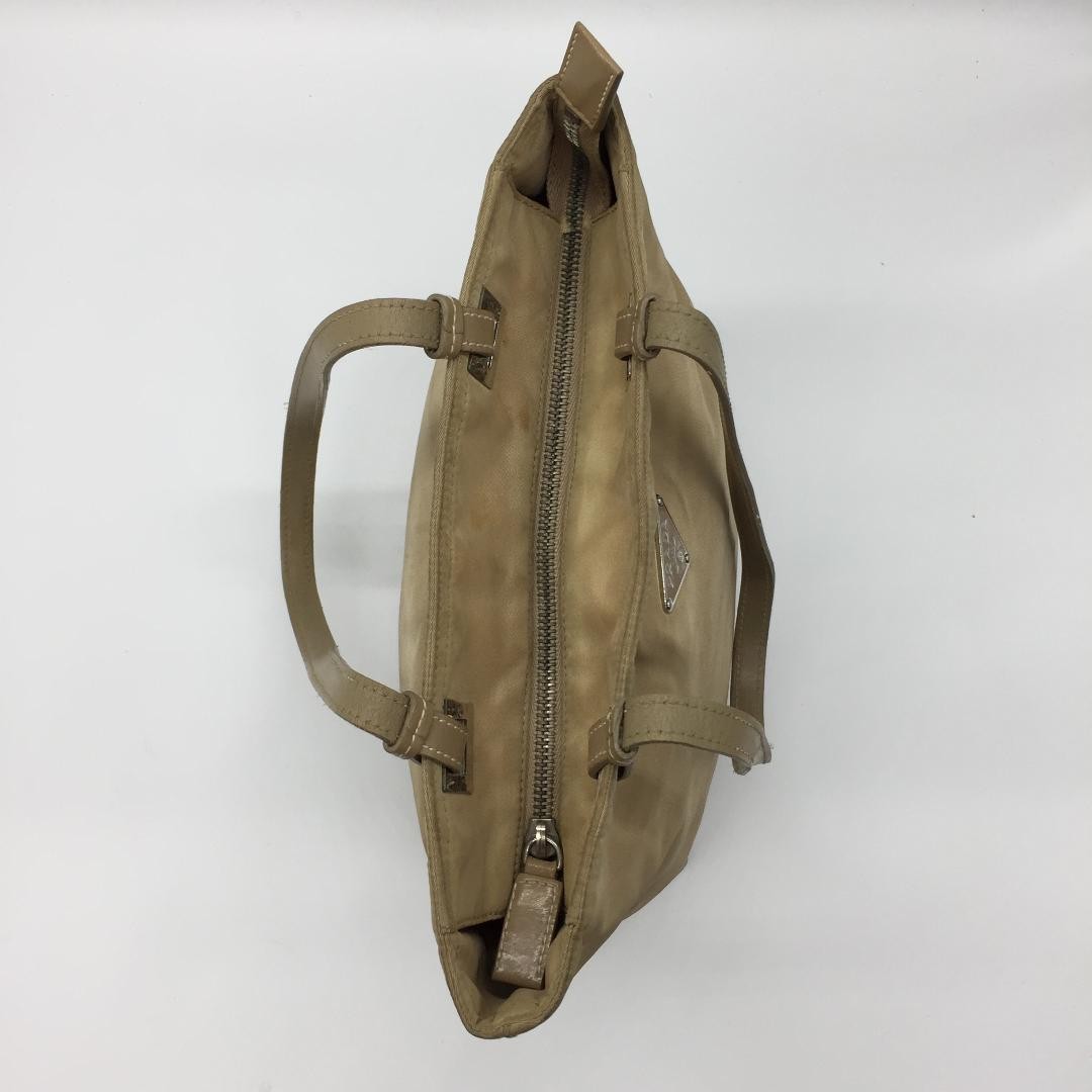 PRADA Hand Bag Tote Purse Logo Nylon Beige Khaki Authentic