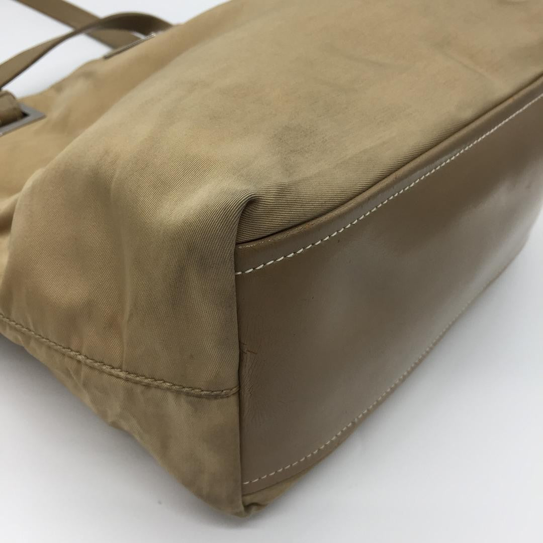 PRADA Hand Bag Tote Purse Logo Nylon Beige Khaki Authentic