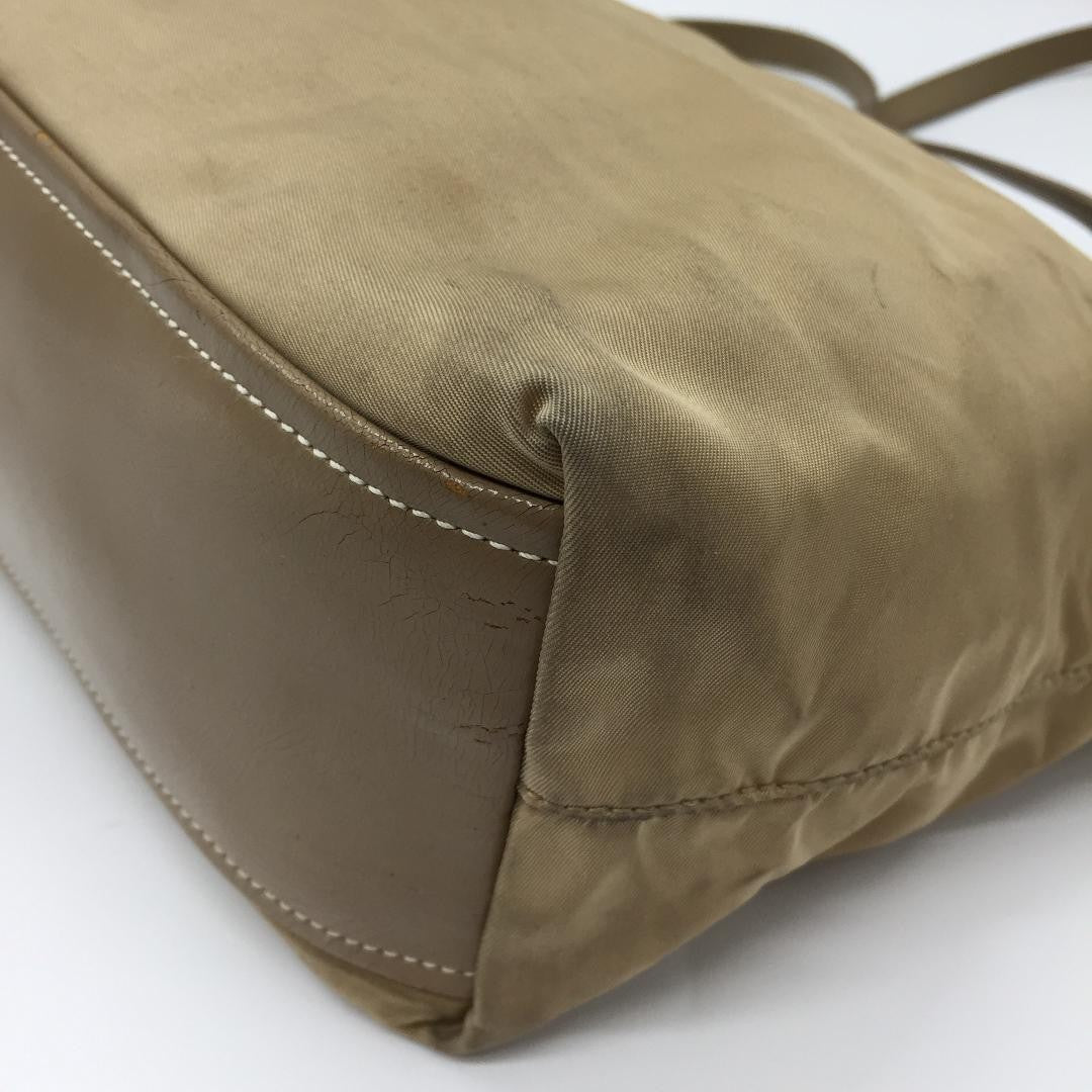 PRADA Hand Bag Tote Purse Logo Nylon Beige Khaki Authentic