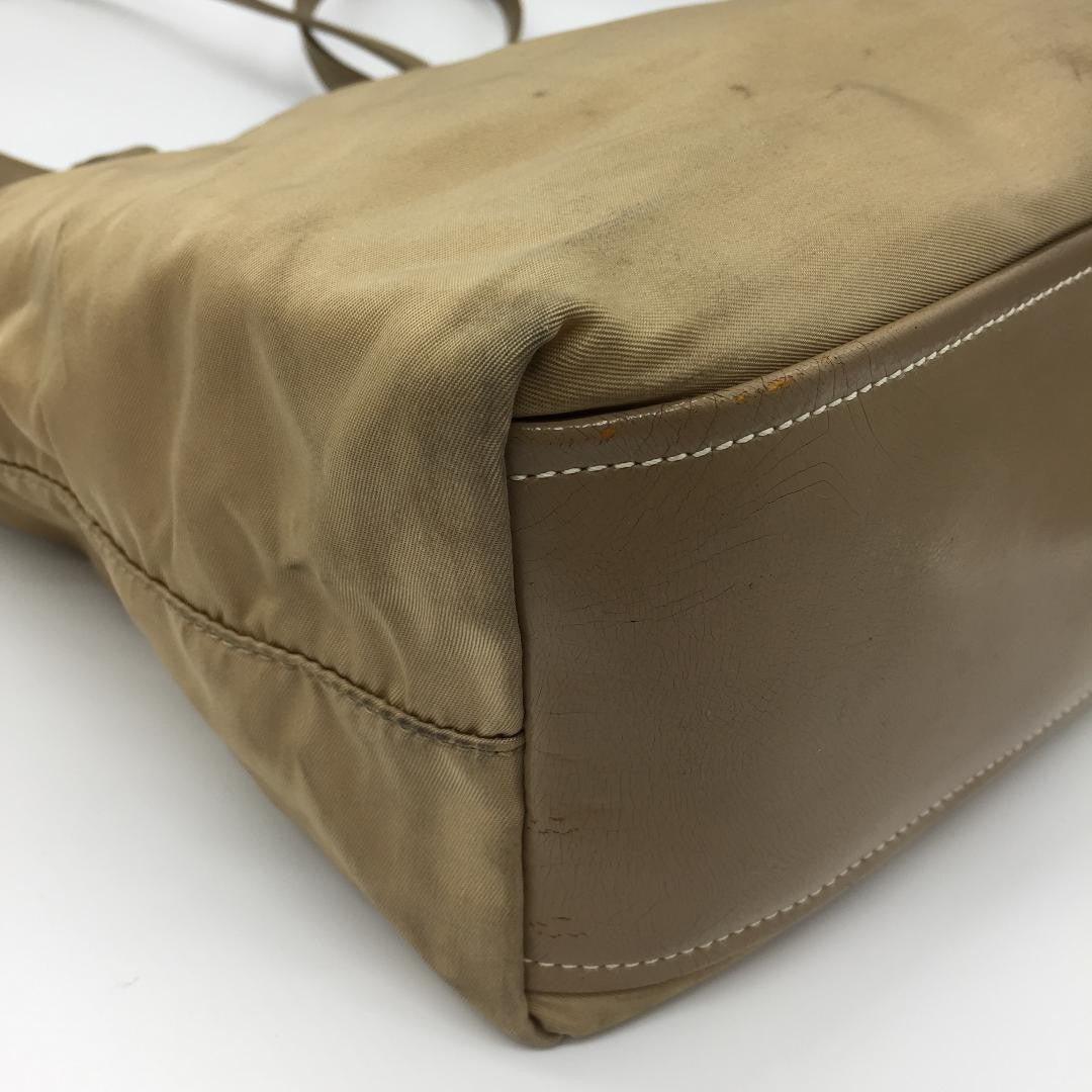 PRADA Hand Bag Tote Purse Logo Nylon Beige Khaki Authentic