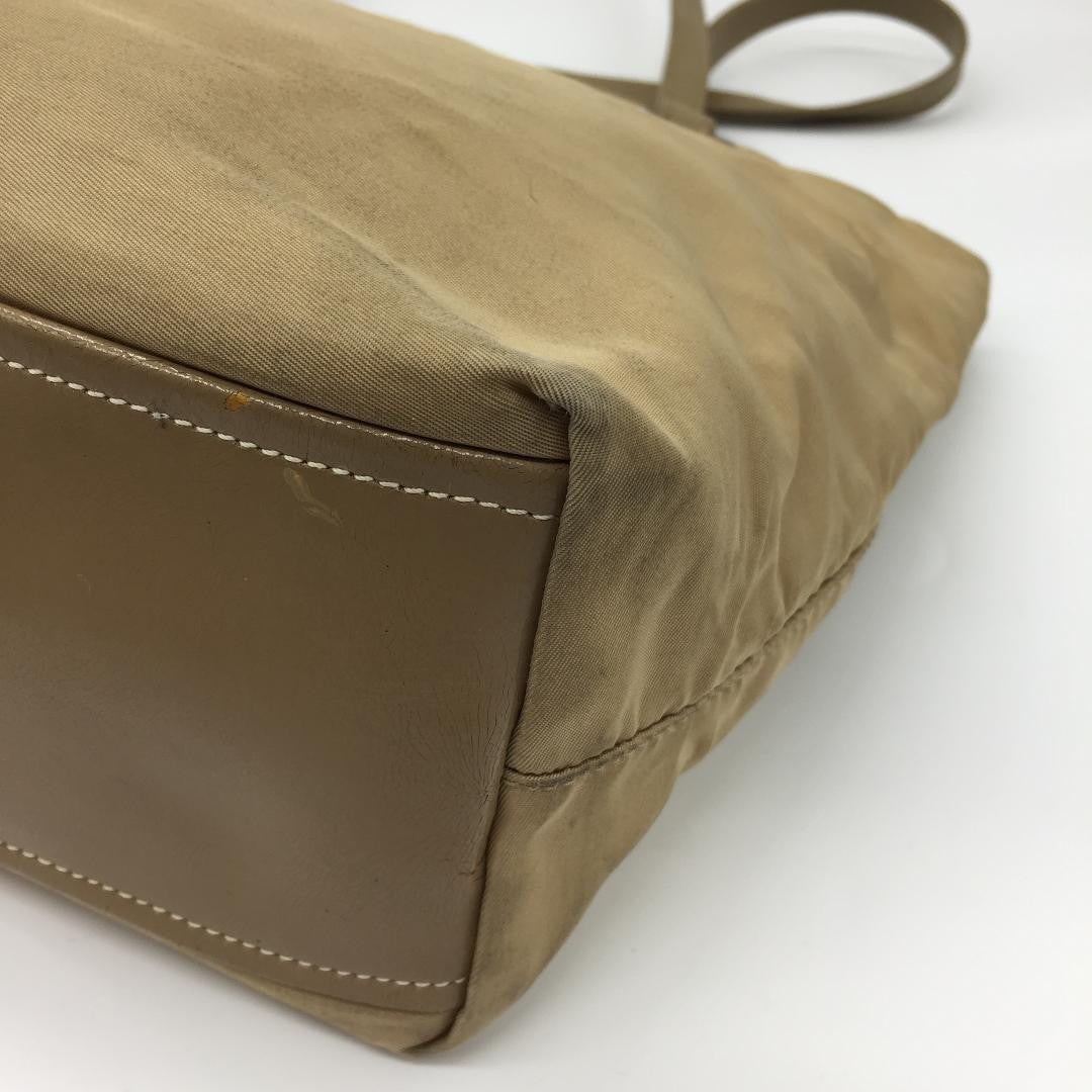 PRADA Hand Bag Tote Purse Logo Nylon Beige Khaki Authentic