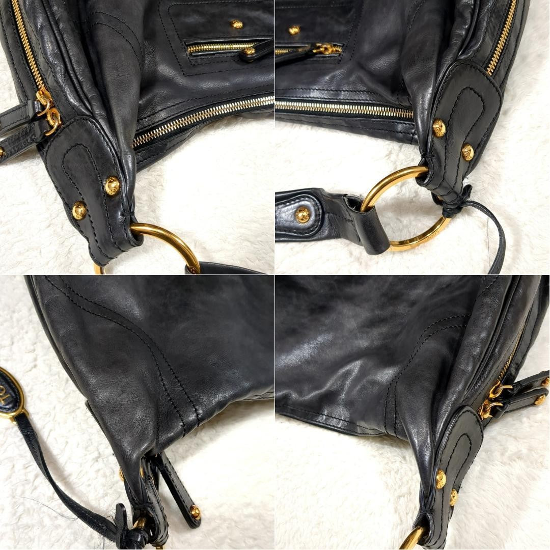 TOD'S Shoulder Bag Purse Leather Black Authentic