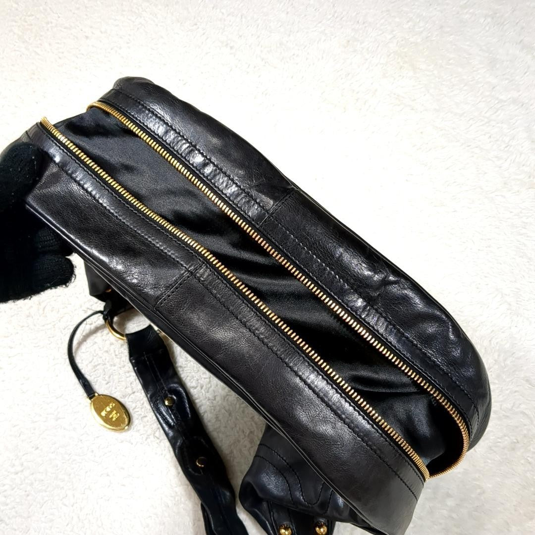 TOD'S Shoulder Bag Purse Leather Black Authentic