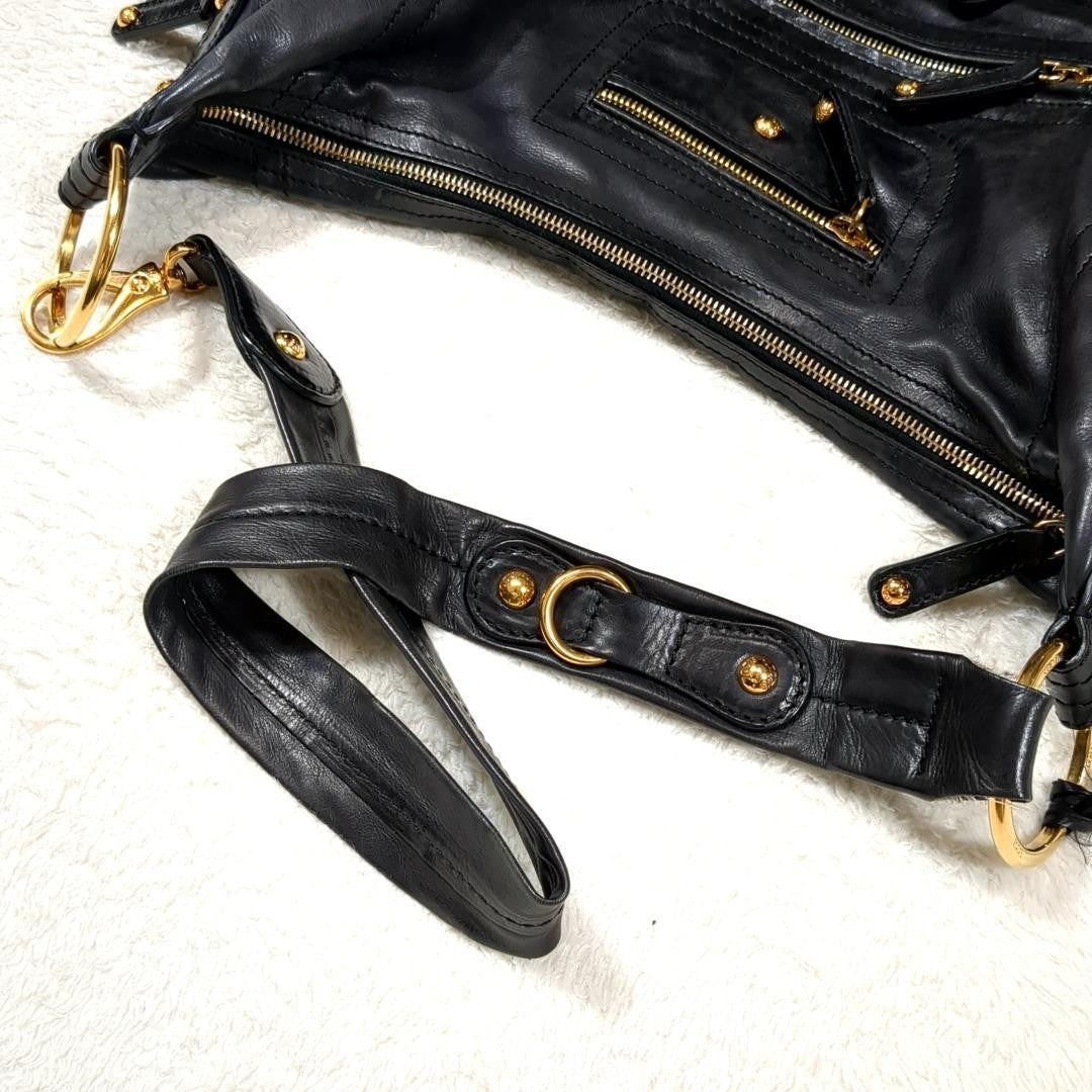 TOD'S Shoulder Bag Purse Leather Black Authentic