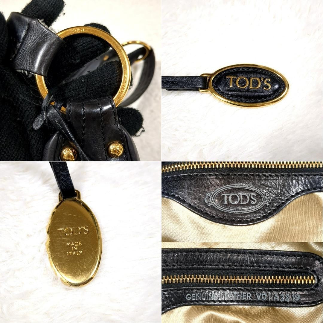 TOD'S Shoulder Bag Purse Leather Black Authentic