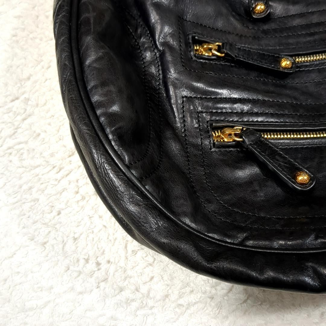TOD'S Shoulder Bag Purse Leather Black Authentic