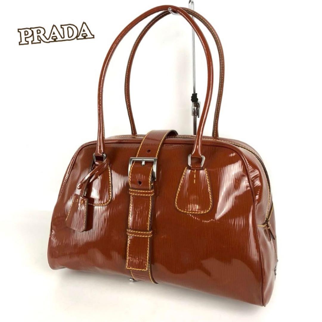 PRADA Hand Bag Tote Purse Logo Brown Authentic