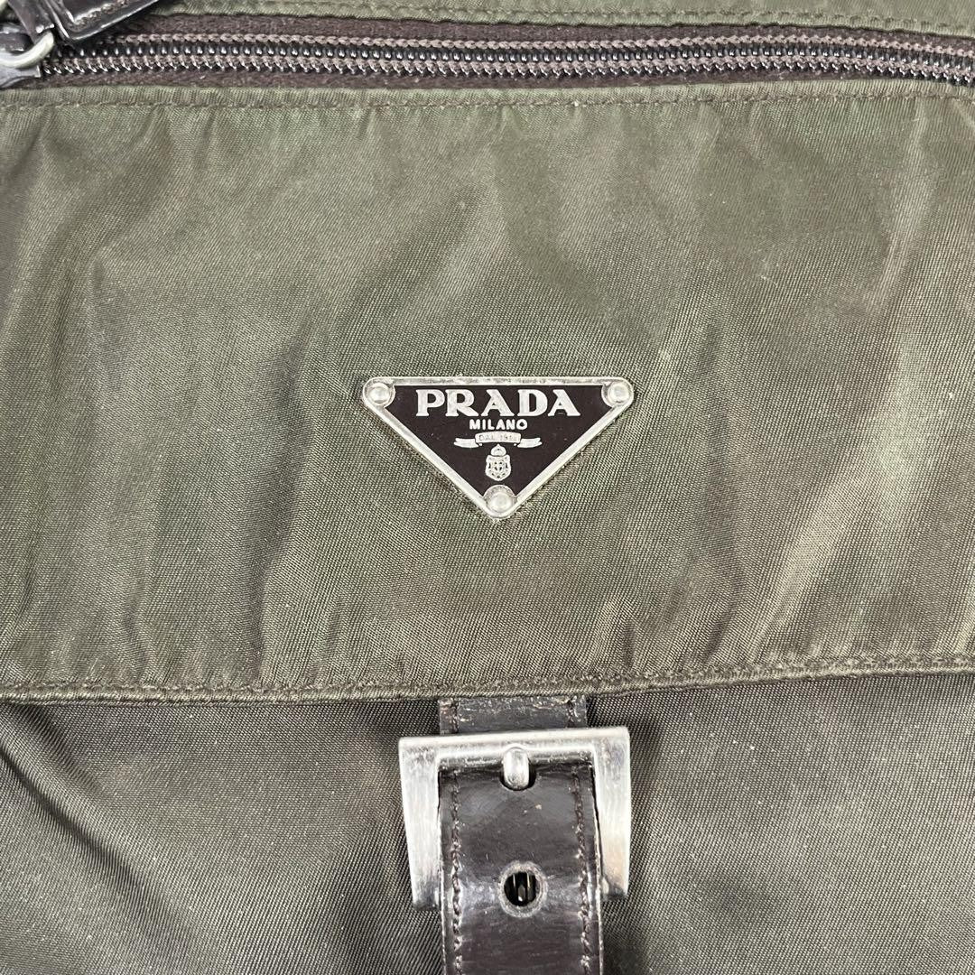 PRADA Shoulder Bag Purse Logo Nylon Khaki Authentic