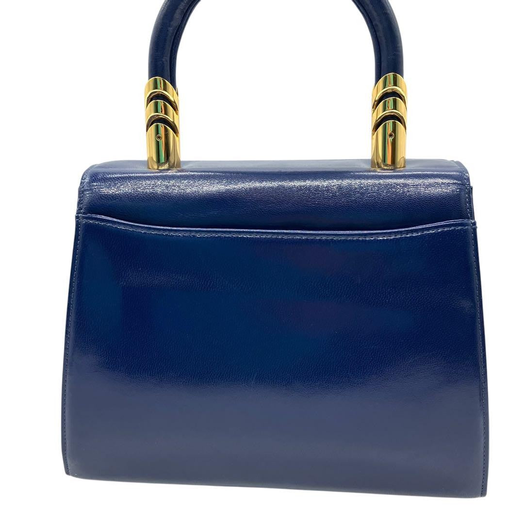 Valentino Garavani Hand Bag Tote Purse Logo Leather Blue Authentic