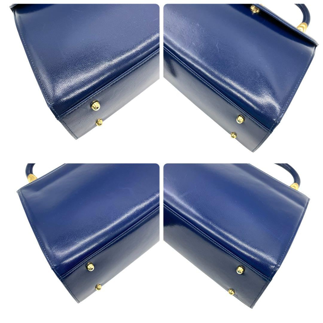 Valentino Garavani Hand Bag Tote Purse Logo Leather Blue Authentic