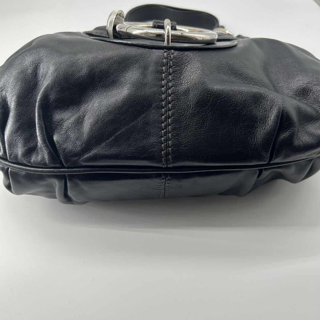 TOD'S Shoulder Bag Purse Leather Black Authentic