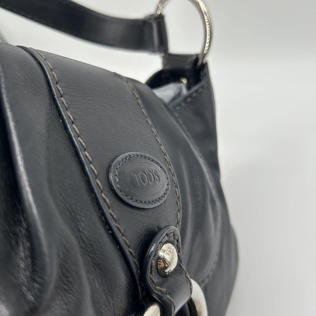 TOD'S Shoulder Bag Purse Leather Black Authentic