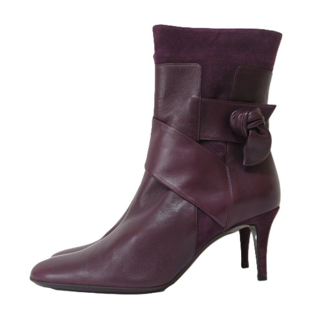 FENDI Short Boots Shoes EU 37.5 US 7.5 Suede Leather Purple Authentic