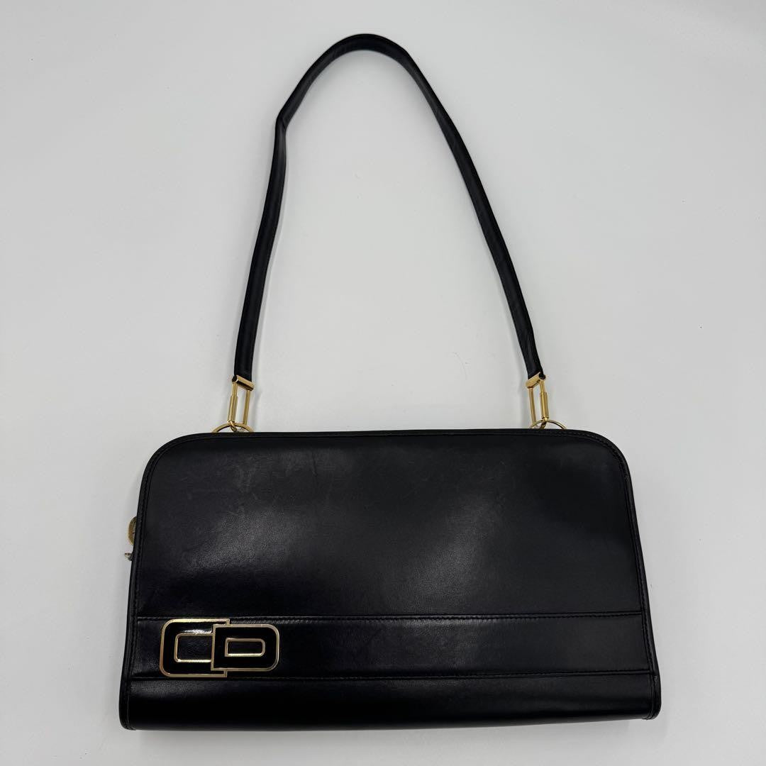 Christian Dior Shoulder Bag Purse CD Leather Black Authentic