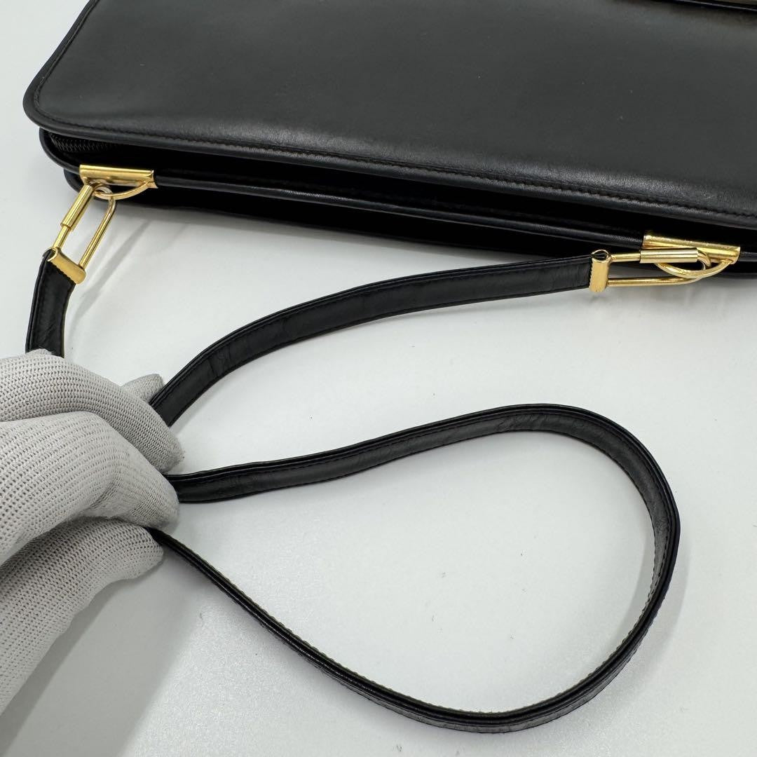 Christian Dior Shoulder Bag Purse CD Leather Black Authentic