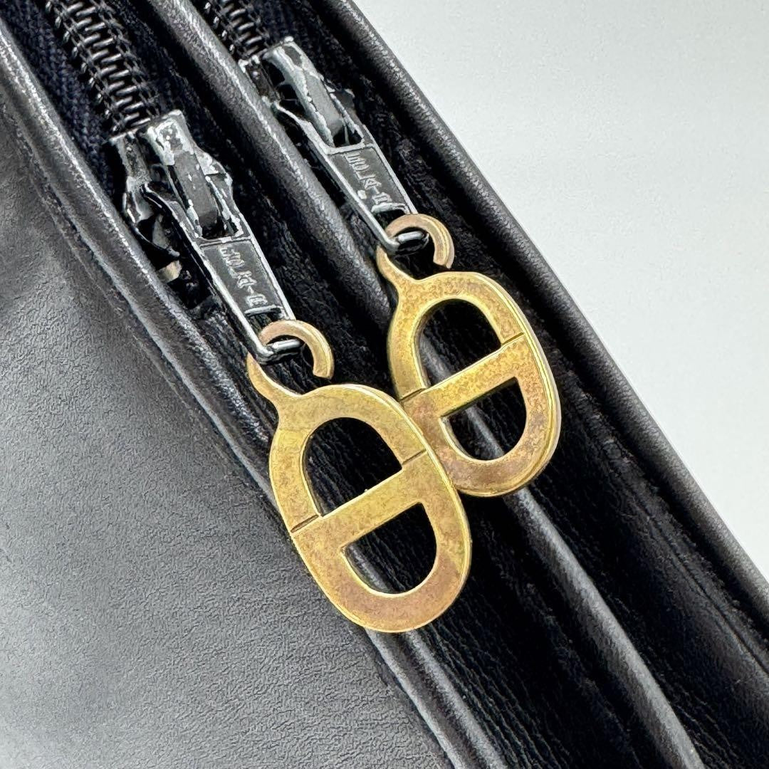 Christian Dior Shoulder Bag Purse CD Leather Black Authentic