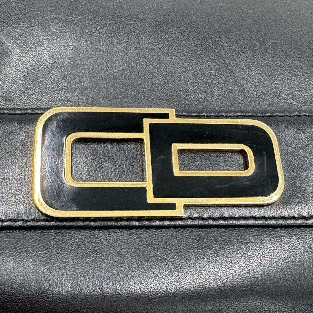 Christian Dior Shoulder Bag Purse CD Leather Black Authentic