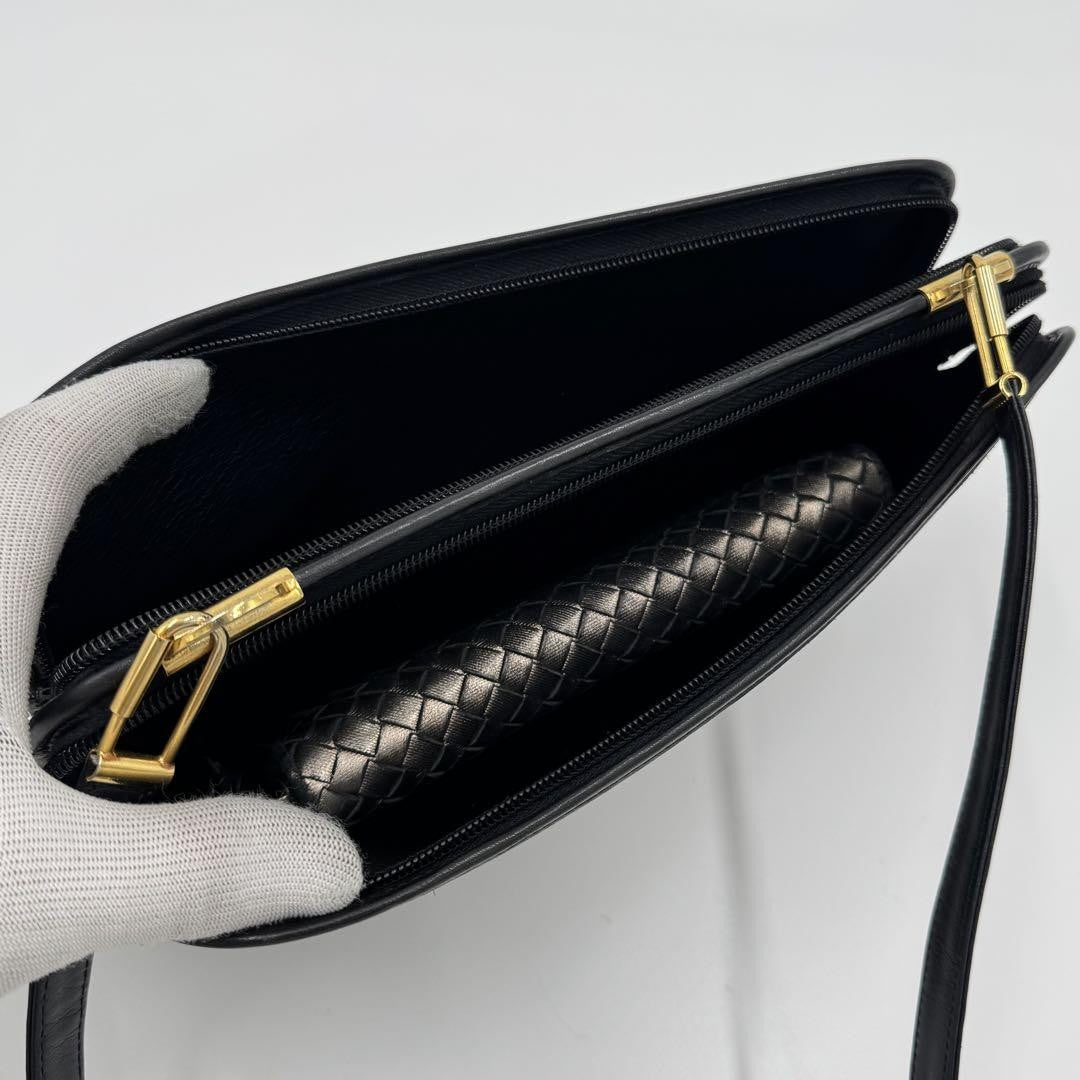 Christian Dior Shoulder Bag Purse CD Leather Black Authentic