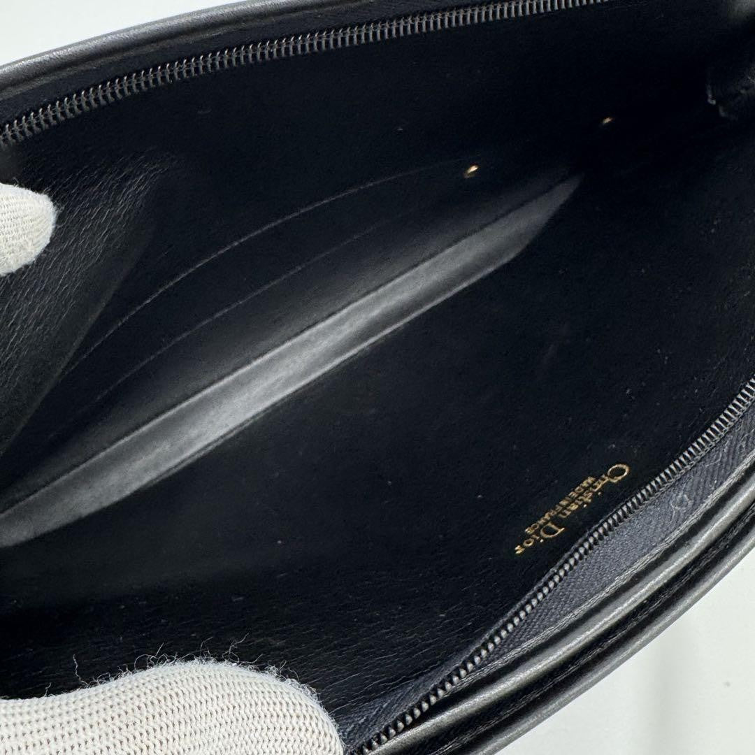 Christian Dior Shoulder Bag Purse CD Leather Black Authentic
