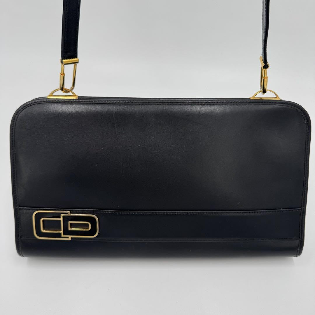 Christian Dior Shoulder Bag Purse CD Leather Black Authentic