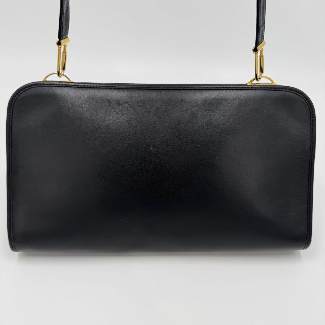 Christian Dior Shoulder Bag Purse CD Leather Black Authentic