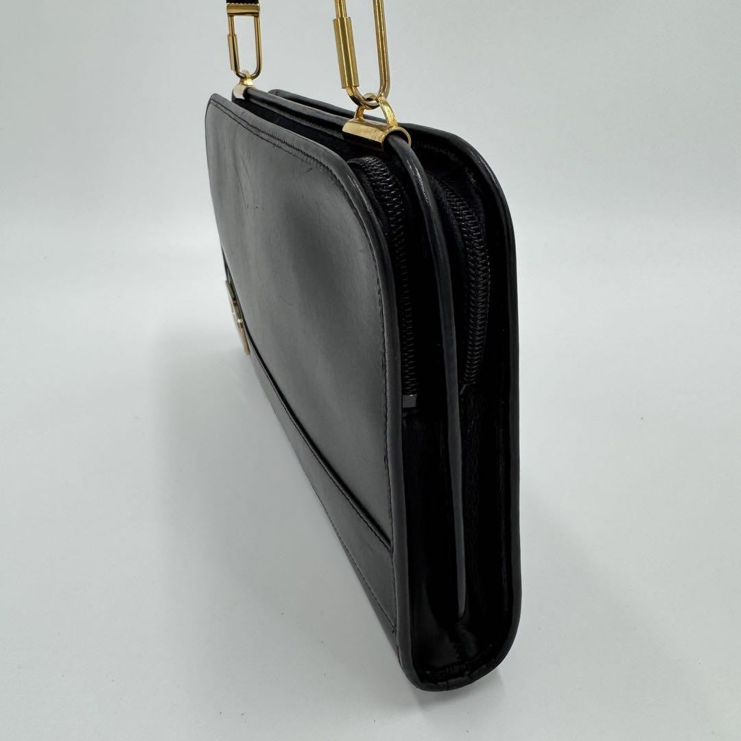 Christian Dior Shoulder Bag Purse CD Leather Black Authentic