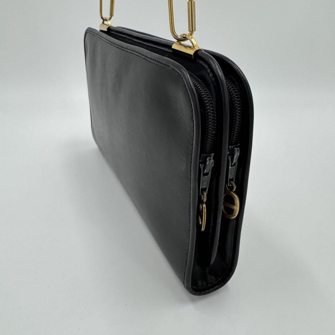 Christian Dior Shoulder Bag Purse CD Leather Black Authentic