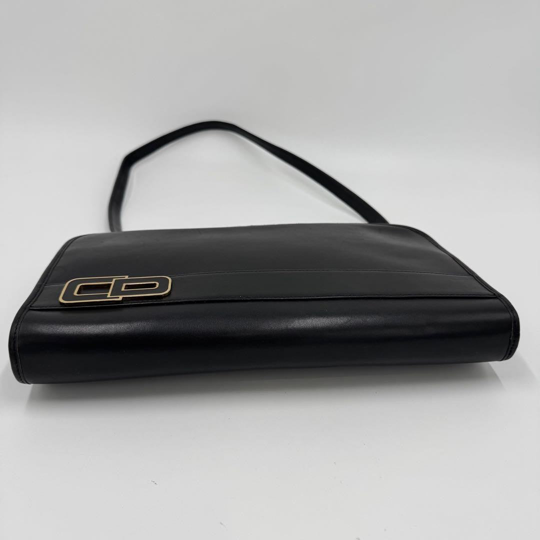 Christian Dior Shoulder Bag Purse CD Leather Black Authentic