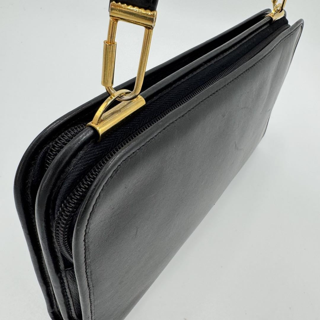 Christian Dior Shoulder Bag Purse CD Leather Black Authentic