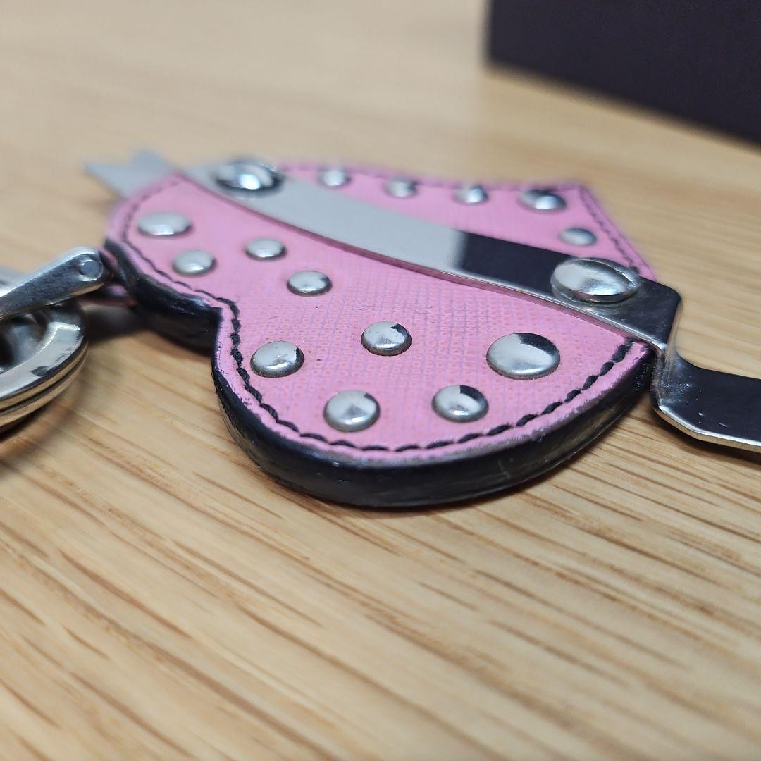 PRADA Key Ring Keychain Bag Charm Heart Pink Authentic