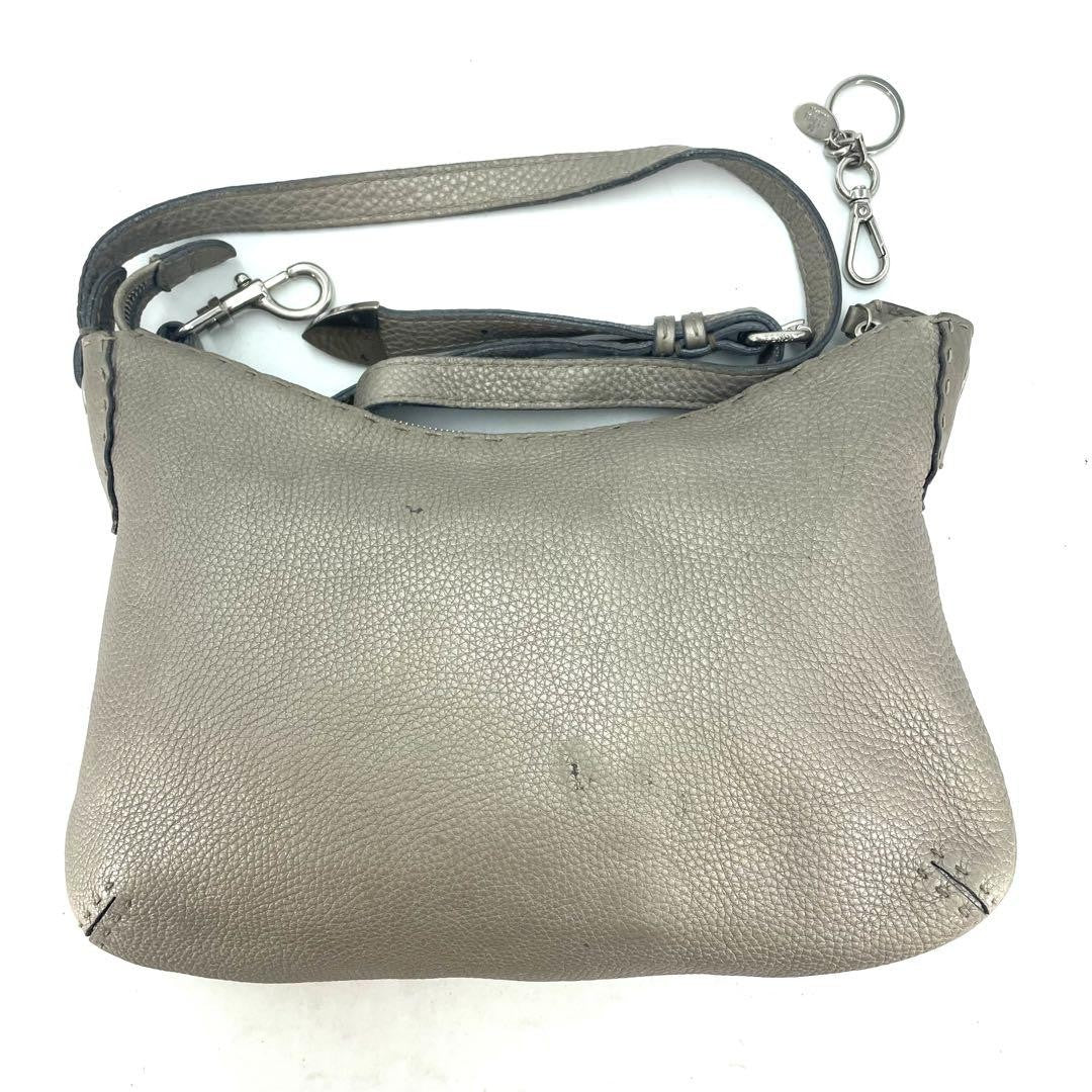 FENDI Shoulder Bag Purse Selleria Leather Greige Authentic